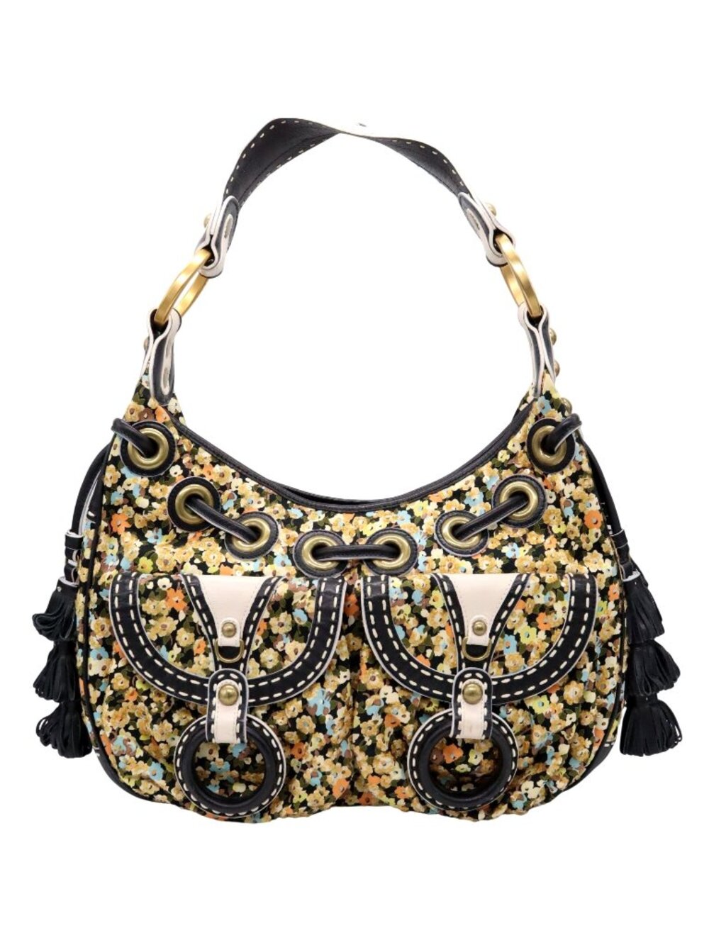 Rare Vtg Early 2000's Isabella Fiore Floral Hobo Purse Leather Tassels Boho Y2K